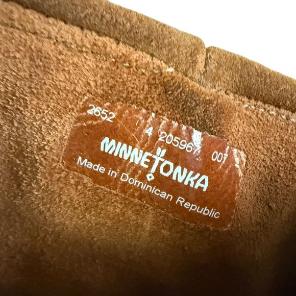 Minnetonka Suede Moccasins 3 Layer Fringe Mid Calf Boots Women's 4 Brown Boho - Picture 9 of 13